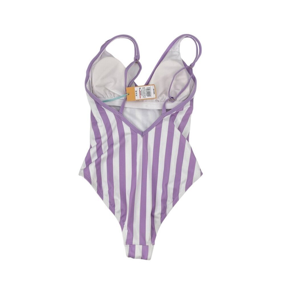NWT Kona Sol Purple Striped Deep V-Neck One Piece Swim Suit Womens Size Small - Picture 2 of 7